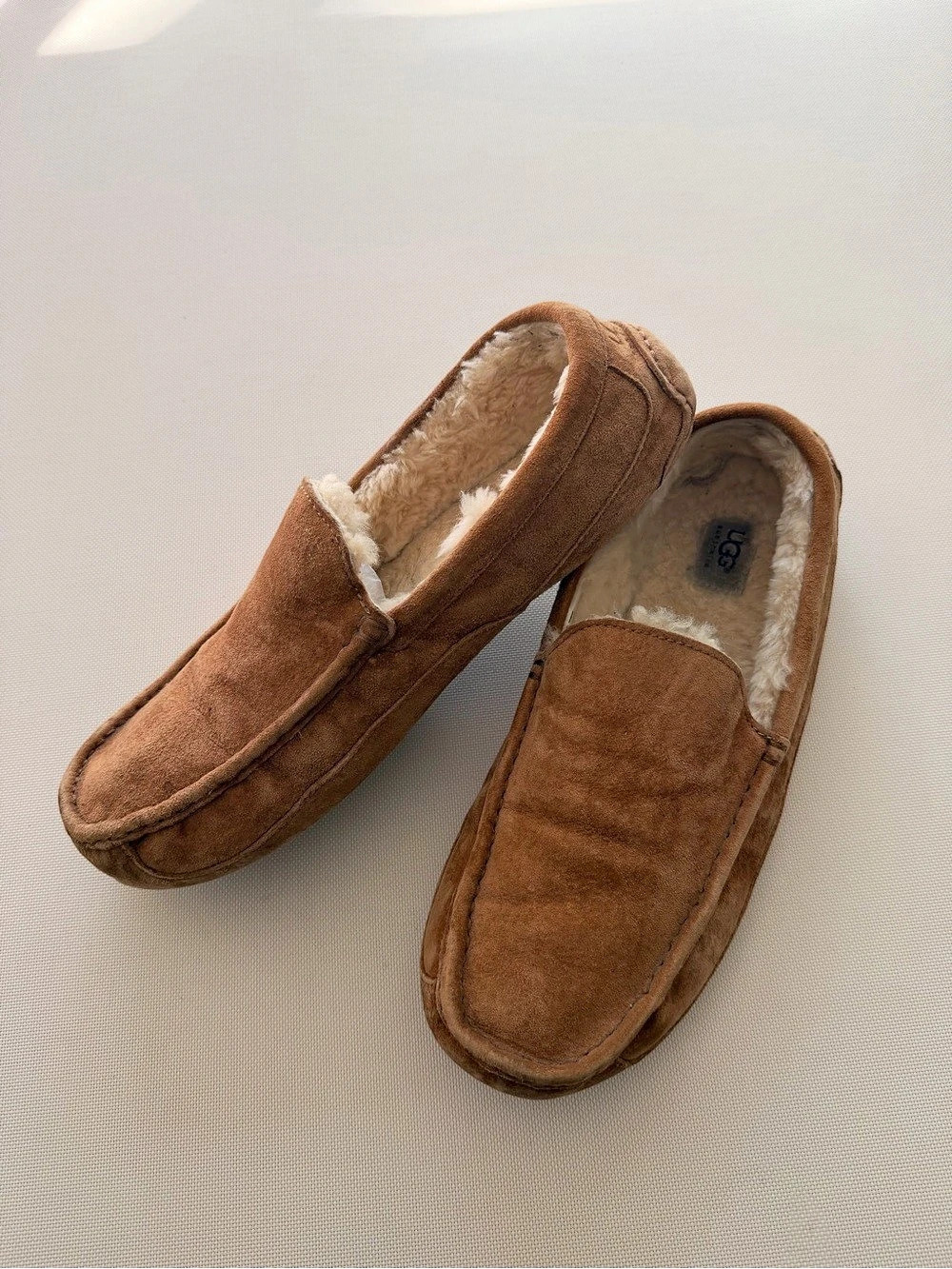 UGG Men's Brown Leather Sheepskin Lined Slip-On Loafer Slippers US 14 UK 13